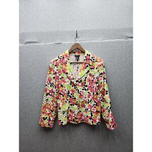 Floral Print Womens Blazer Jacket Size 12 By RQT Polyester/Rayon/Cotton Blend Ma